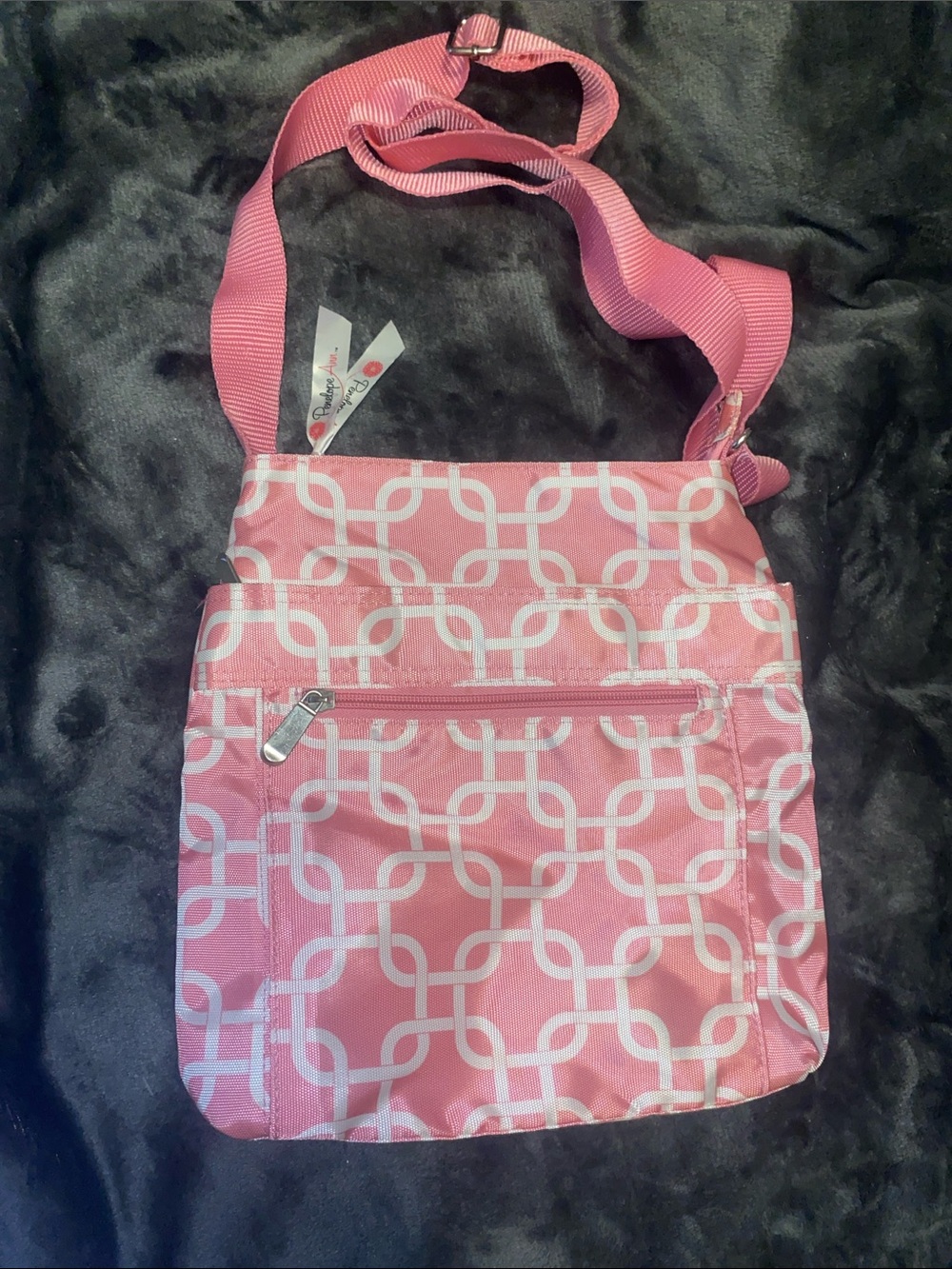 Penelope Ann Pink Geometric Print Adjustable Crossbody Bag